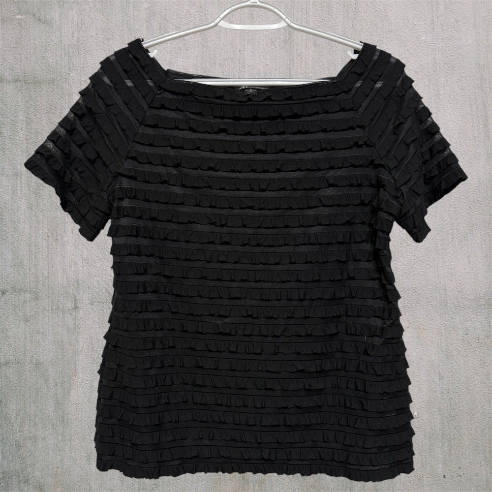 AB Studio Sheer Ruffle Black Top Women L Goth Punk Grunge Style Versatile Blouse